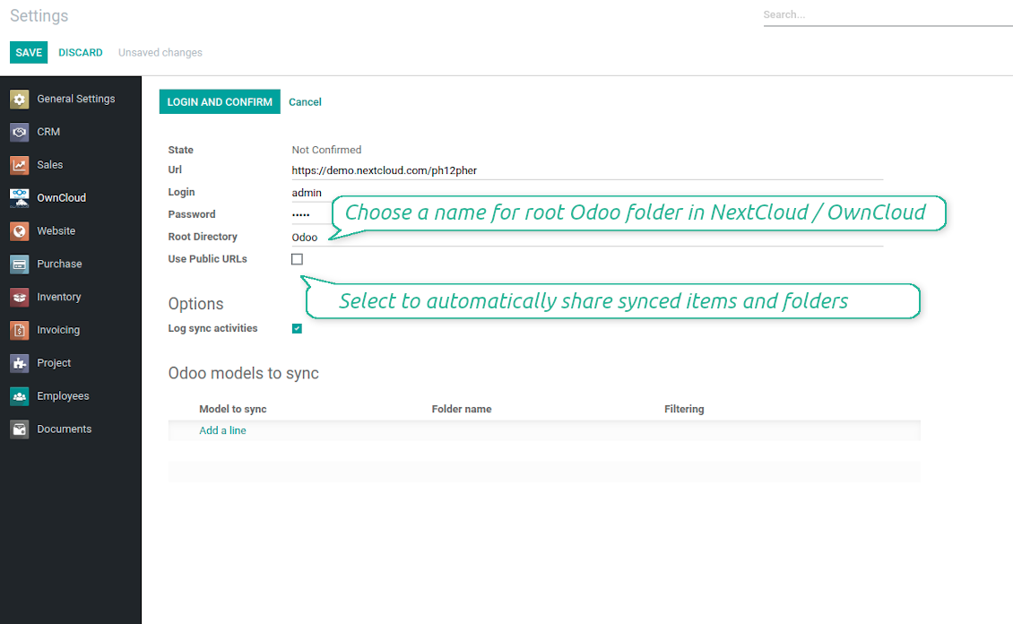 OwnCloud / NextCloud settings