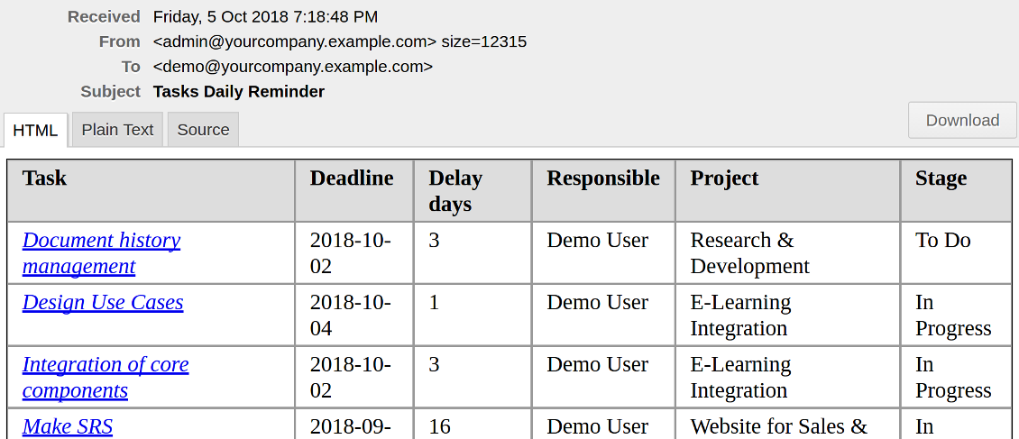 Odoo Project reminder