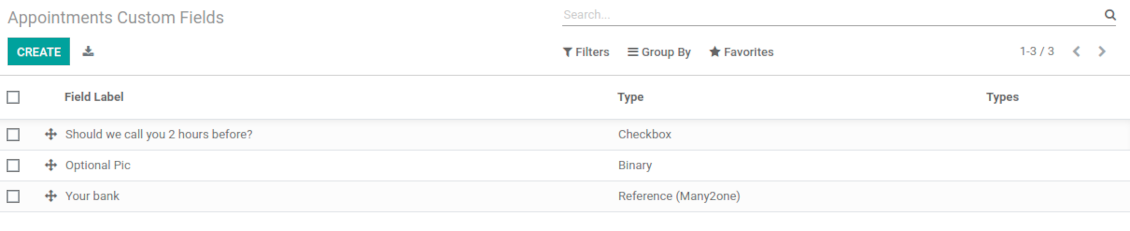 Appointment: full list of custom details