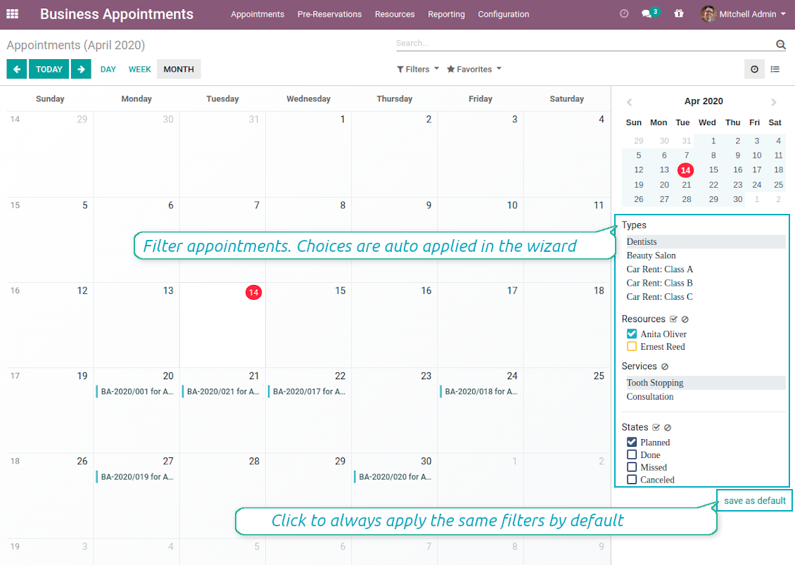 Appointment single view filters