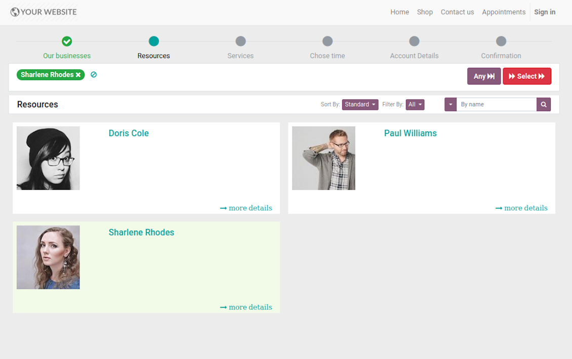 Website resource reservation page