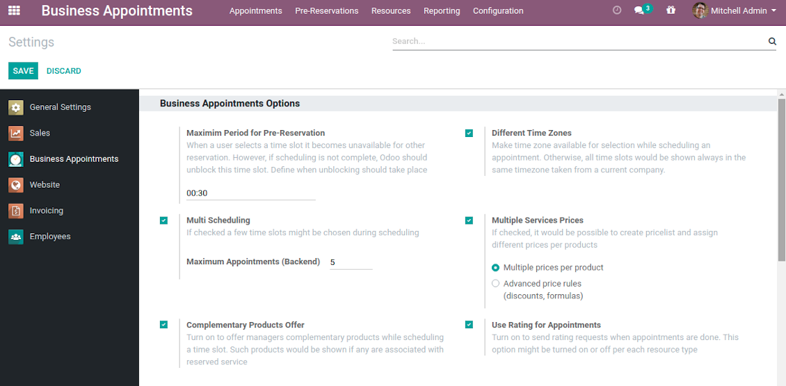 Configuration page: main options