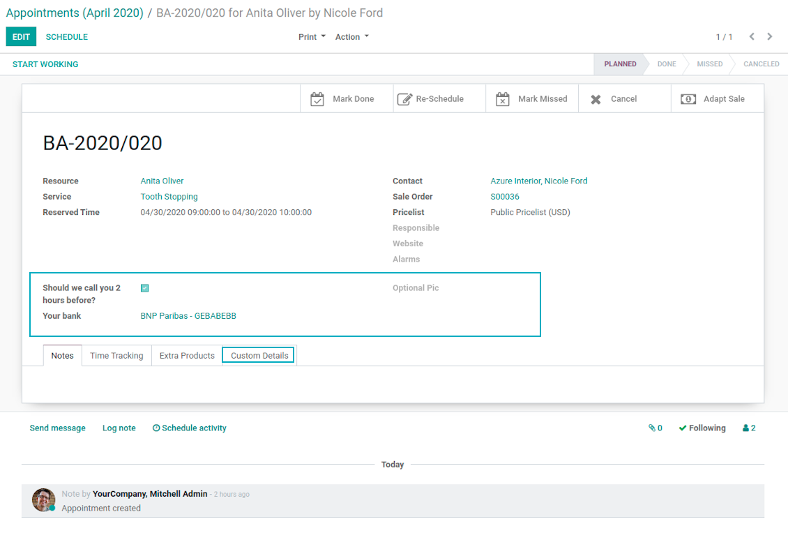 Appointment custom form view