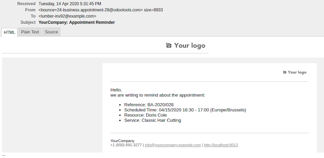 Reservation email reminder