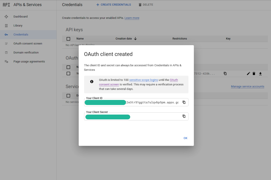 Copy app credentials