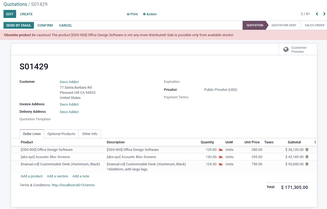 Odoo sale orders alarms