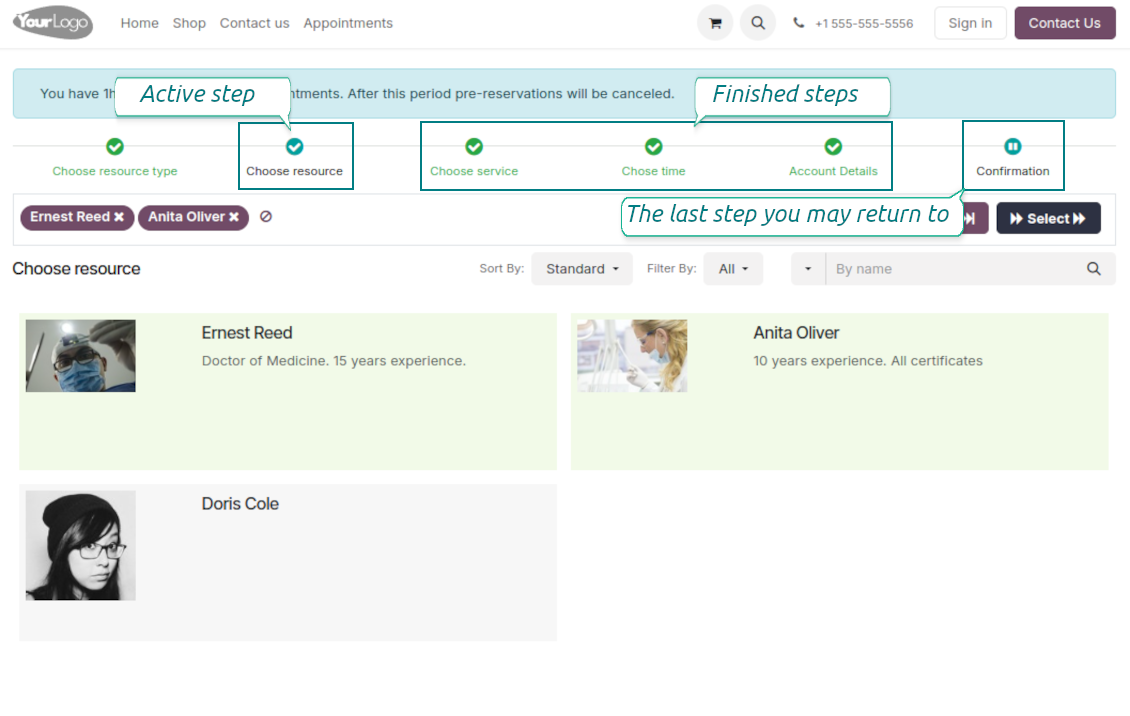 Interactive booking progress bar