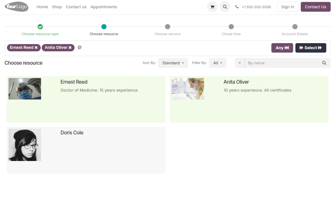 Website resource booking page