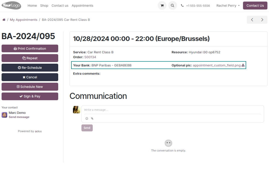Reservation custom portal view