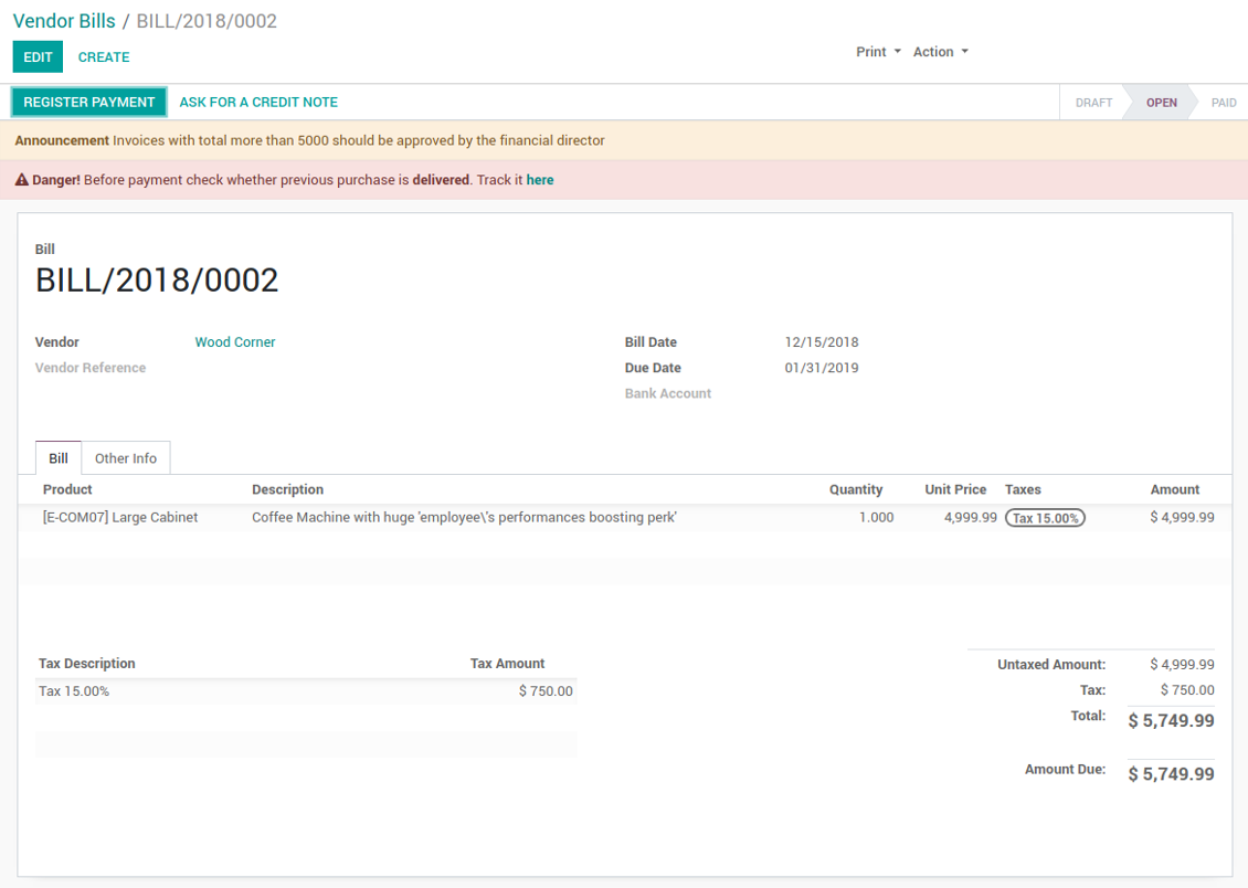 Invoices warnings
